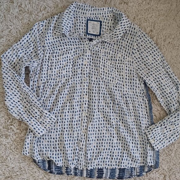 Style & Co Women’s Mixed Print Blouse Shirt Medium Blue Dot Stripe Back Roll Tab - Picture 1 of 9